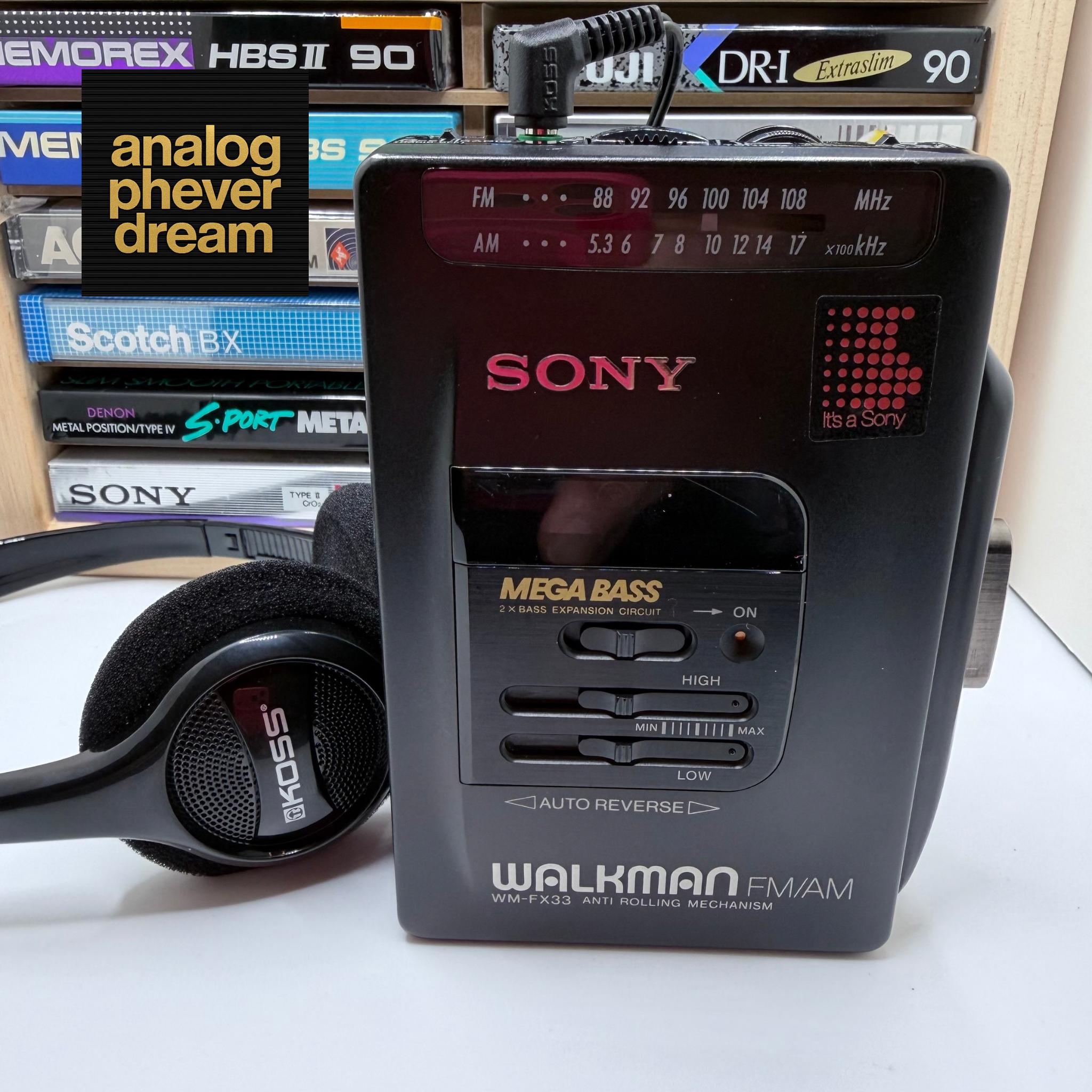 mint 1991 SONY wm-fx33 (made in japan) cassette walkman; fully restored/serviced: free cassette + headphones
