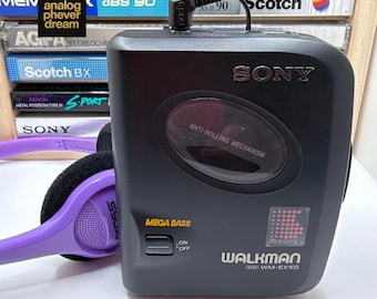 mint 1994 SONY wm-ex 102 cassette walkman; fully restored/serviced: free cassette + headphones