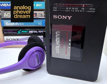 pristine 1988 SONY wm-af23 cassette walkman (made in japan); fully restored: free cassette + headphones