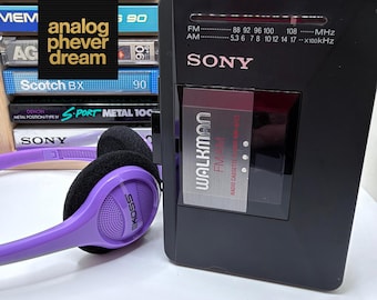 pristine 1988 SONY wm-af23 cassette walkman (made in japan); fully restored: free cassette + headphones