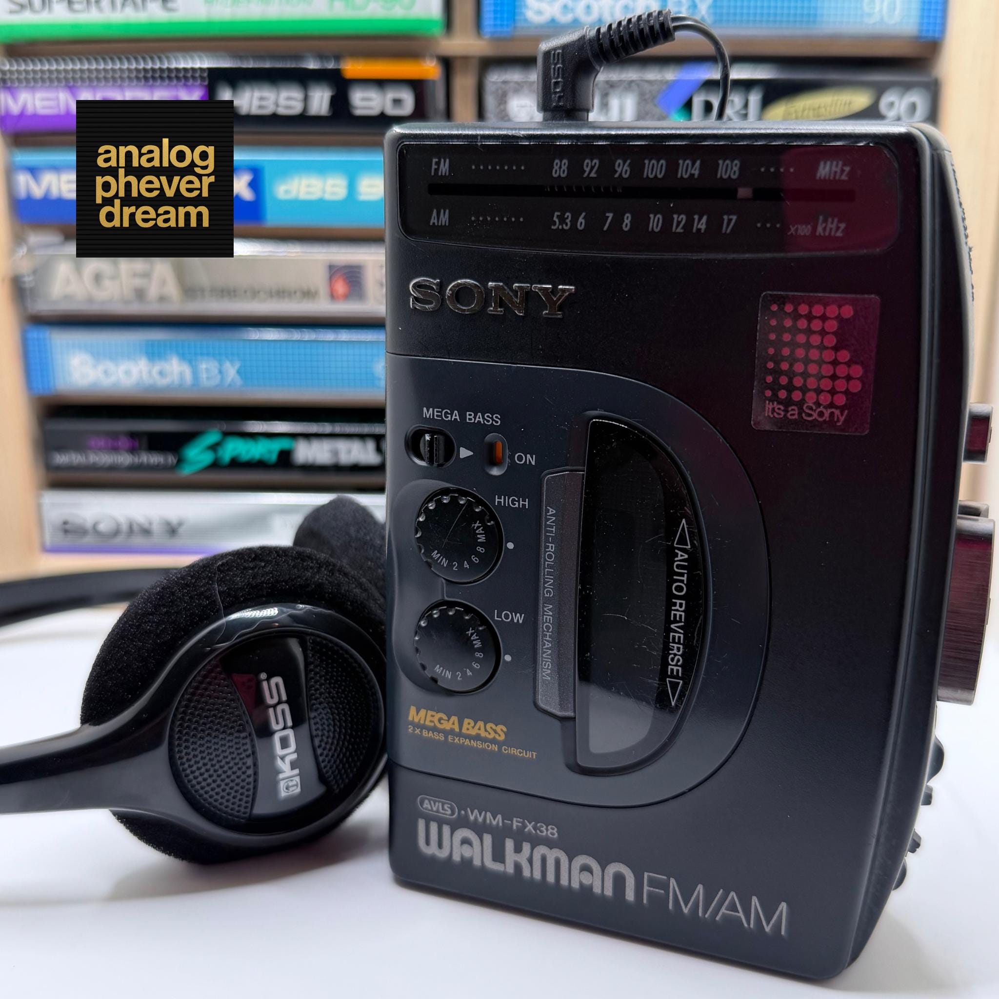 pristine 1993 SONY wm-fx38 (made in japan) cassette walkman; fully restored/serviced: free cassette + headphones